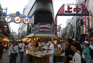 上野の有名なアメ横商店街。